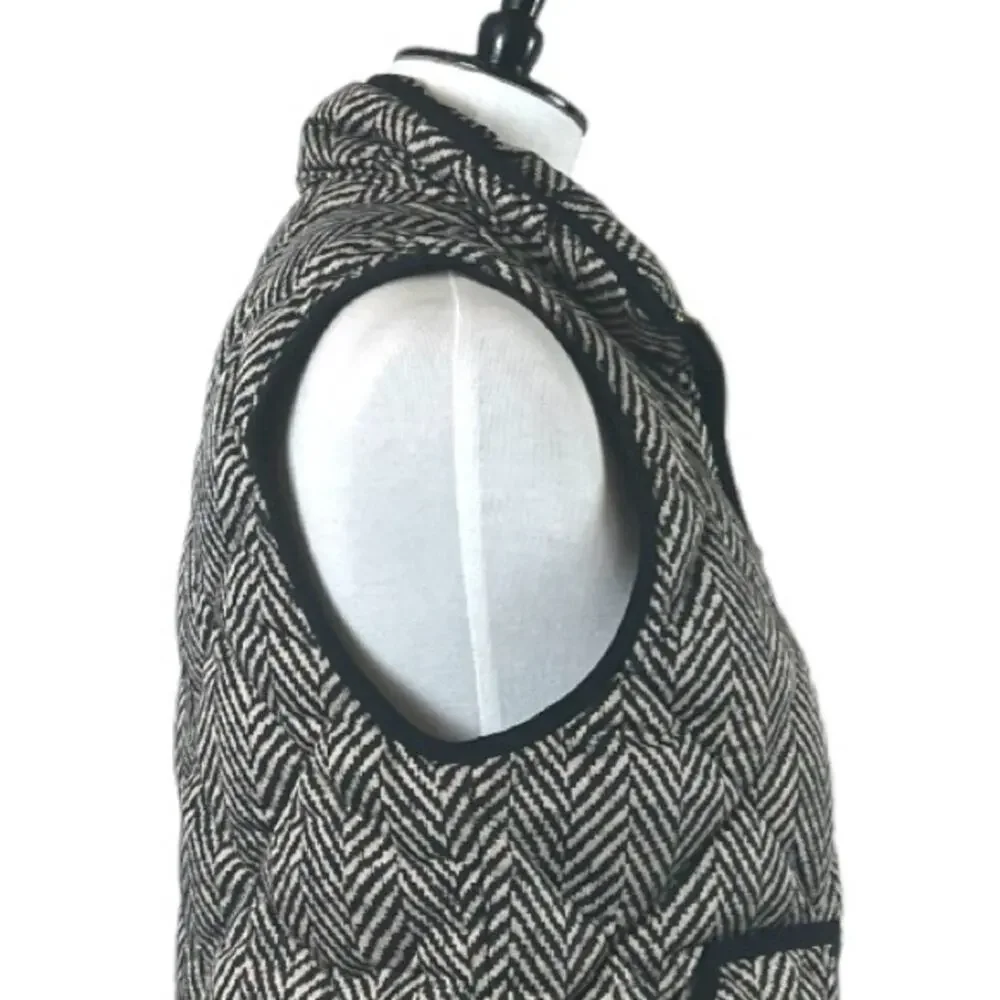 J.Crew Vest Down Filled Quilted Puffer Herringbone Black Tan Women’s Size Small